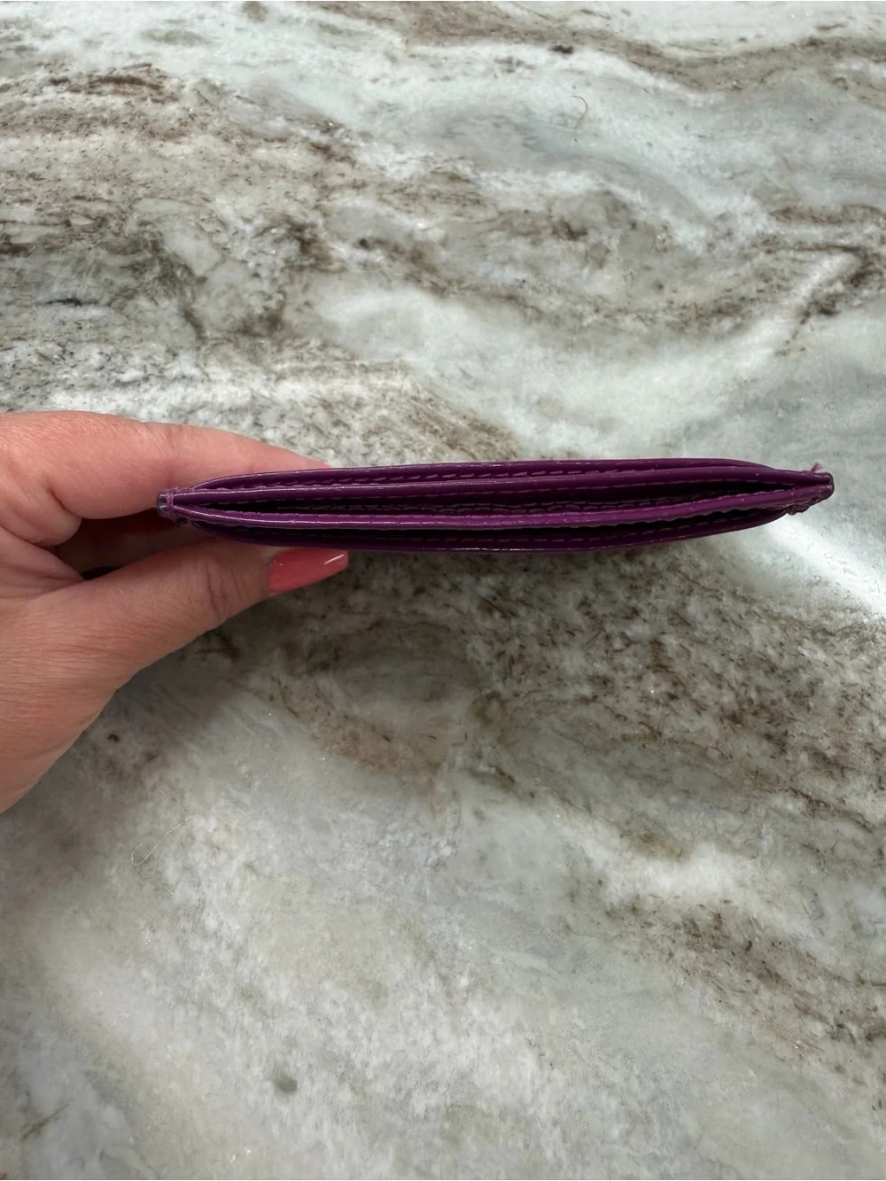 Embossed Coach Card Case in Deep Purple